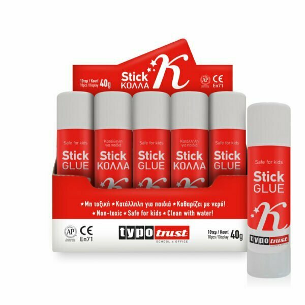 Κόλλα 40gr Typotrust Stick Stick Μεγάλου Μεγέθους Χωρίς Διαλύτες