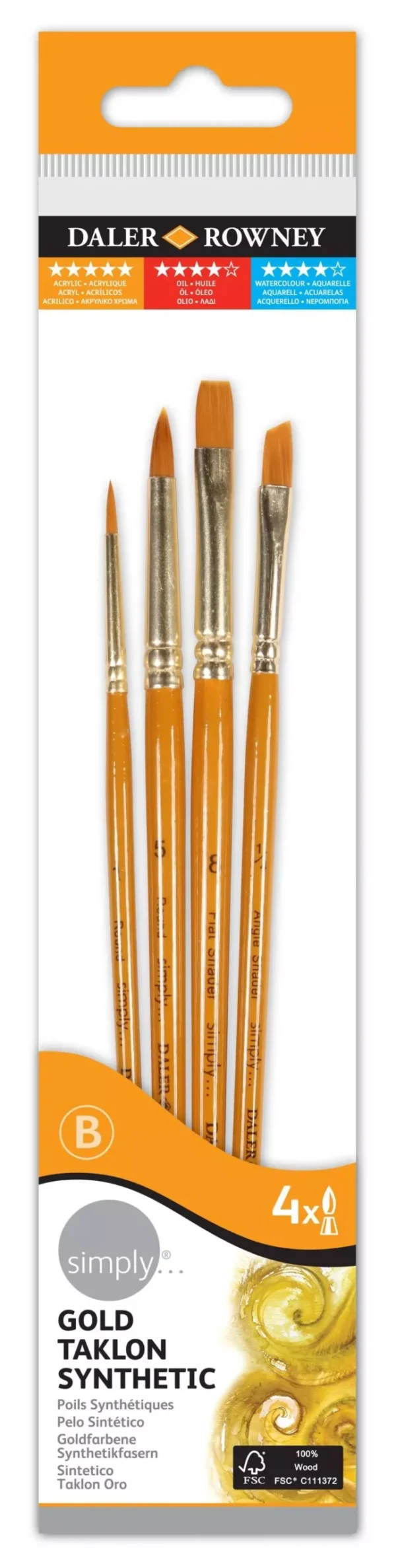 Ακρυλικά Πινέλα Gold Taklon Σετ 4τμχ - Short Handle #1