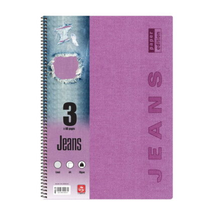 Jeans Τετράδιο Σπιράλ A4 3 θεμάτων Μωβ