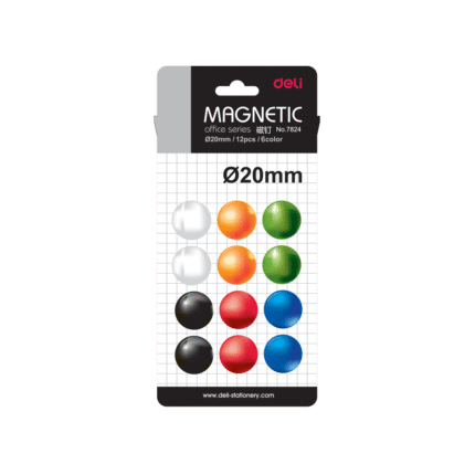 DELI ΜΑΓΝΗΤΕΣ ΣΤΡΟΓΓΥΛΟΙ 20mm ΔΙΑΦΟΡΑ ΧΡΩΜΑΤΑ 12τεμάχια