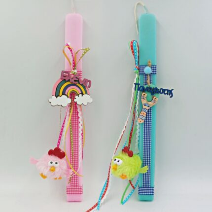 Λαμπάδα με όνομα και ξύλινη βάση - Τρελοκοτοπουλάκι